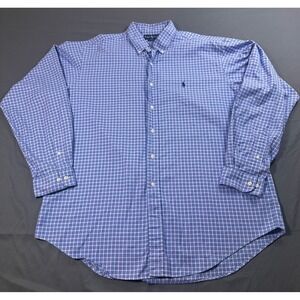 Ralph Lauren Classic Fit Mens Blue White Check Button Down Shirt 17 36/37